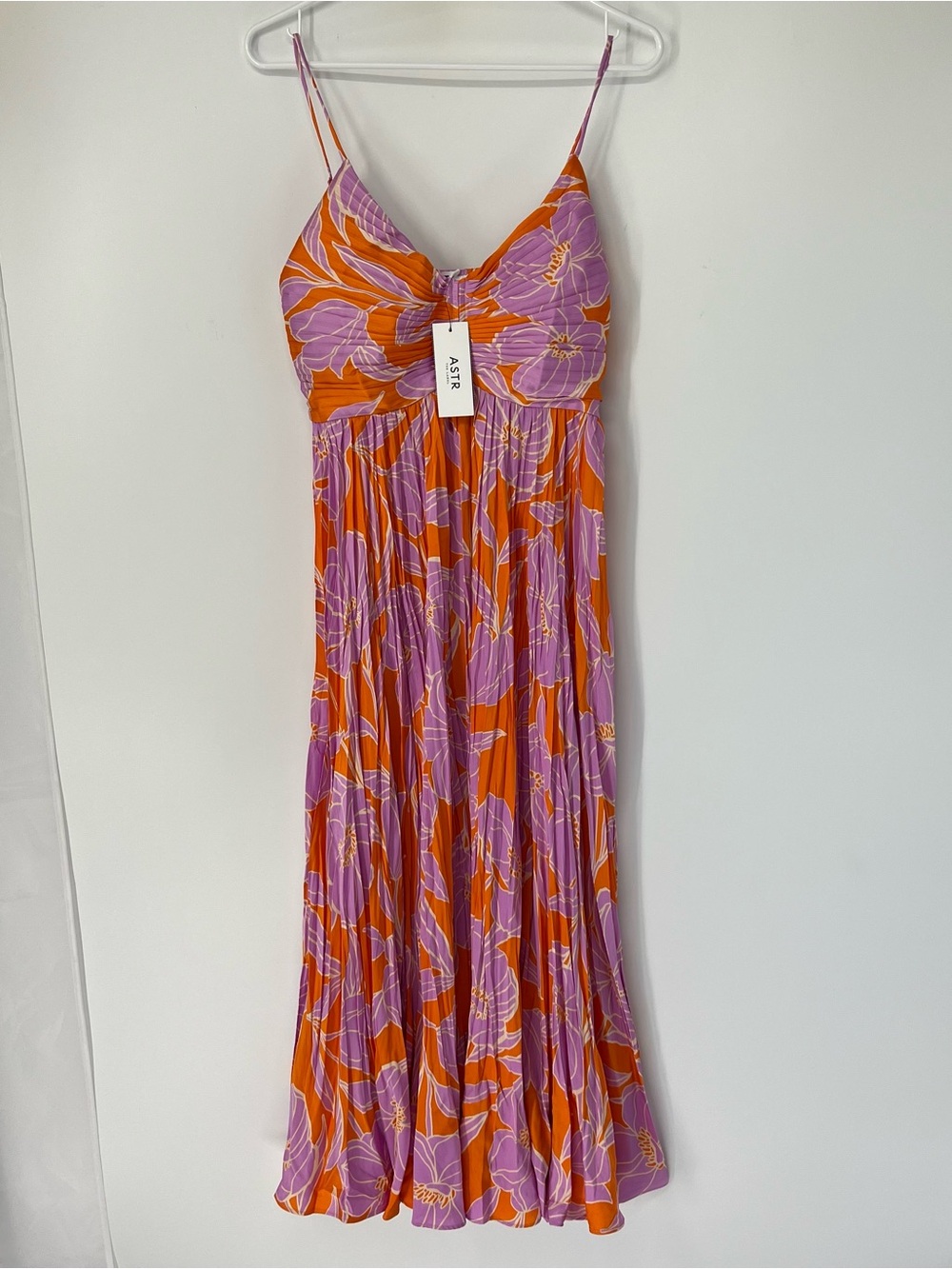 ASTR Pink and Orange Floral Midi Dress
